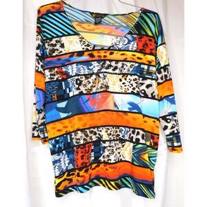 Valentina Woman's Festive Tunic Top Sz. XL Mixed Prints Embellished Bright Bold
